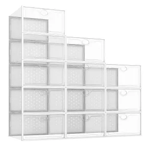 12 Pack Large Shoe Storage Boxes, Shoe Boxes Clear Plastic Stackable, Shoe Conta