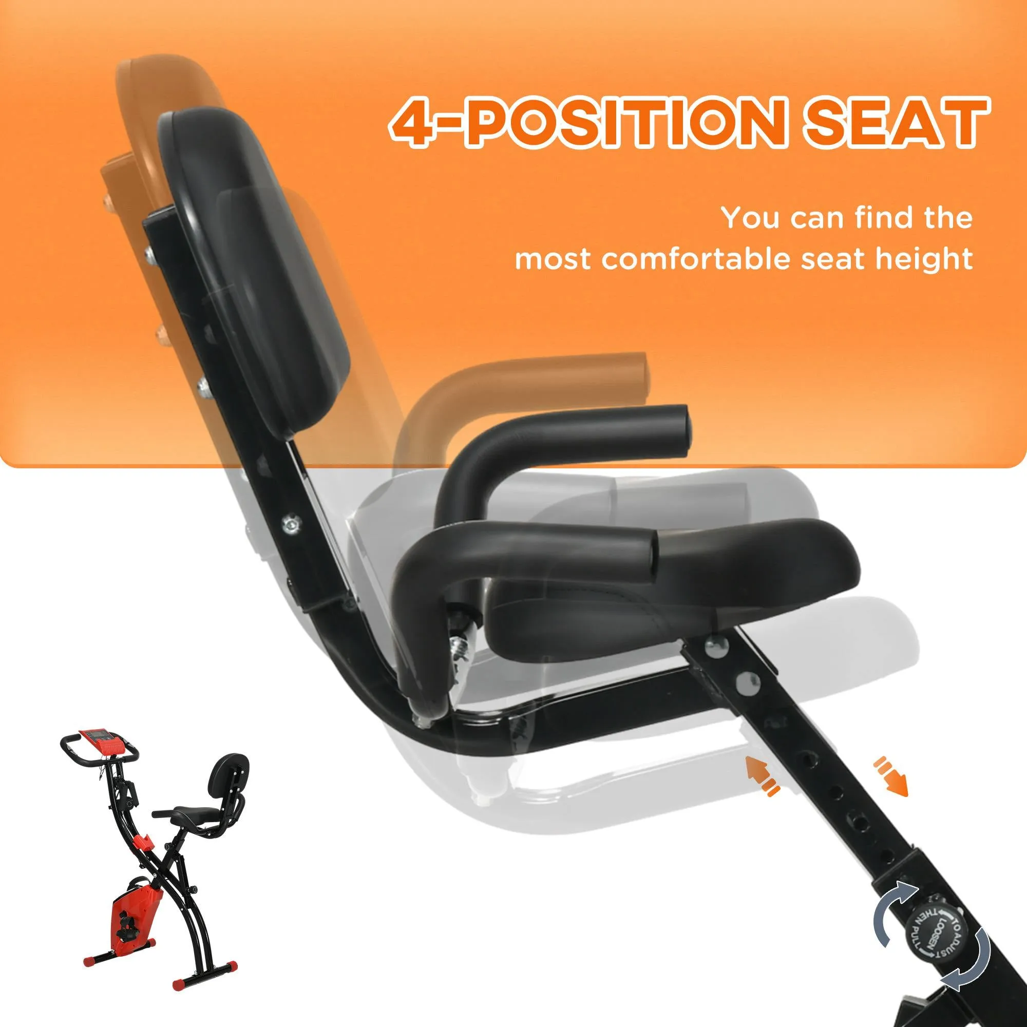 2-In-1 Upright Exercise Recumbent Bike Adjustable Resistance Stationary Fitness Home Gym Foldable w/ Armrests LCD Monitor Cycling Wheels Red