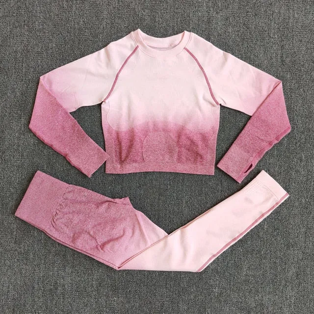 2PCS Ombre Seamless Women Sports Suit