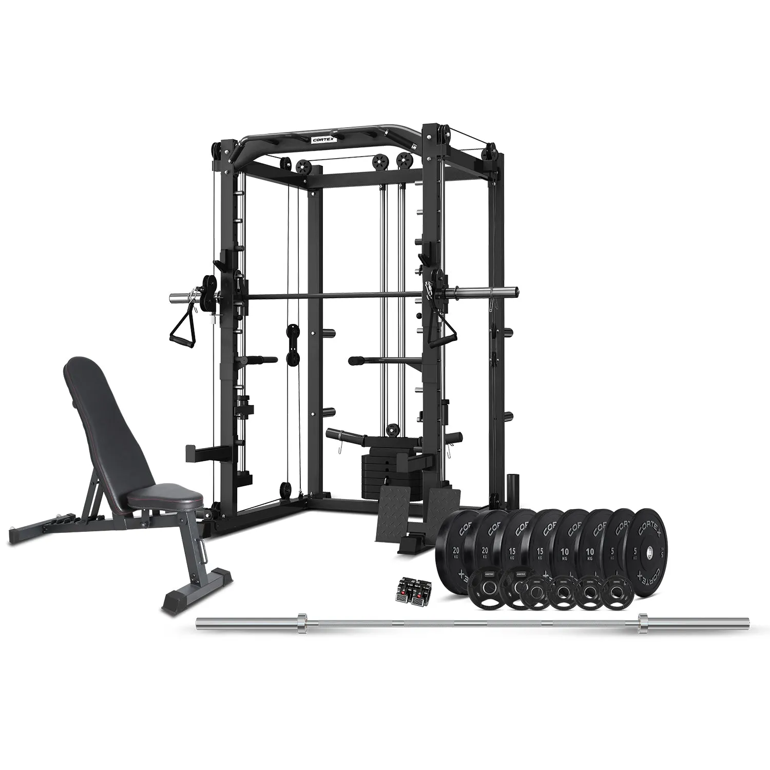 6-in-1 Power Rack 130kg Bumper Set Bar Bench - Cortex