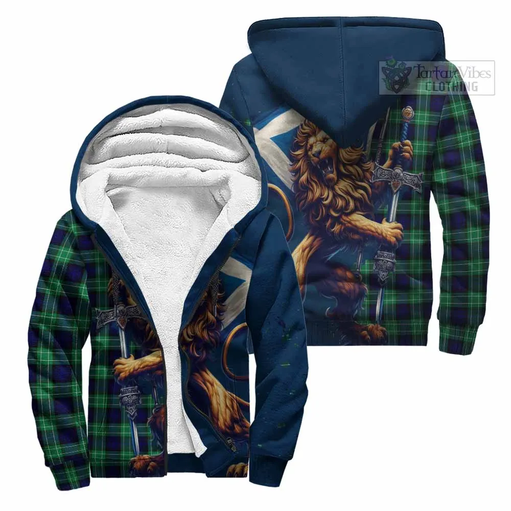 Abercrombie Tartan Family Crest Sherpa Hoodie with Scottish Majestic Lion