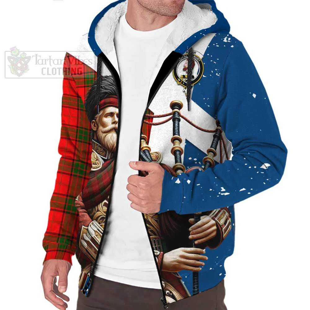 Adair Tartan Sherpa Hoodie with Family Crest Scottish Bagpiper Vibes