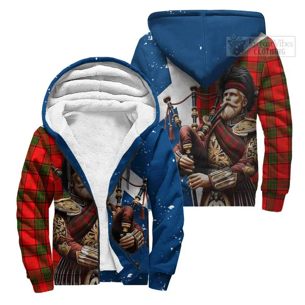 Adair Tartan Sherpa Hoodie with Family Crest Scottish Bagpiper Vibes