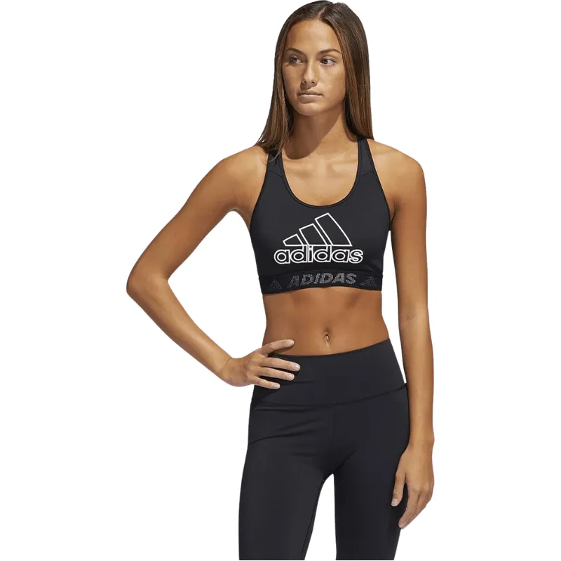 Adidas Womens Maxi Logo White Black Sport Bra