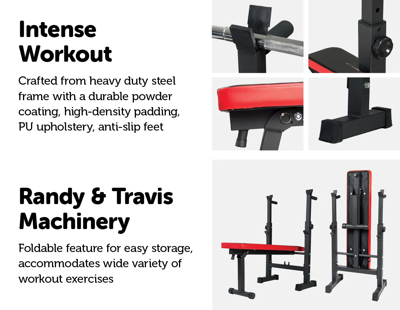 Adjustable Folding Flat Weight Bench with 200kg Capacity