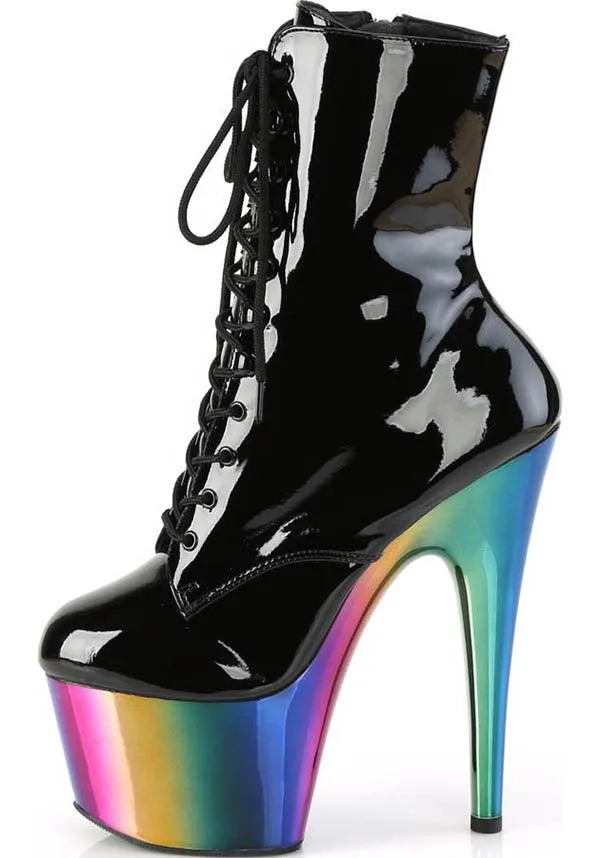 ADORE-1020RC [Black Patent/Rainbow Chrome] | PLATFORM HEELS [PREORDER]