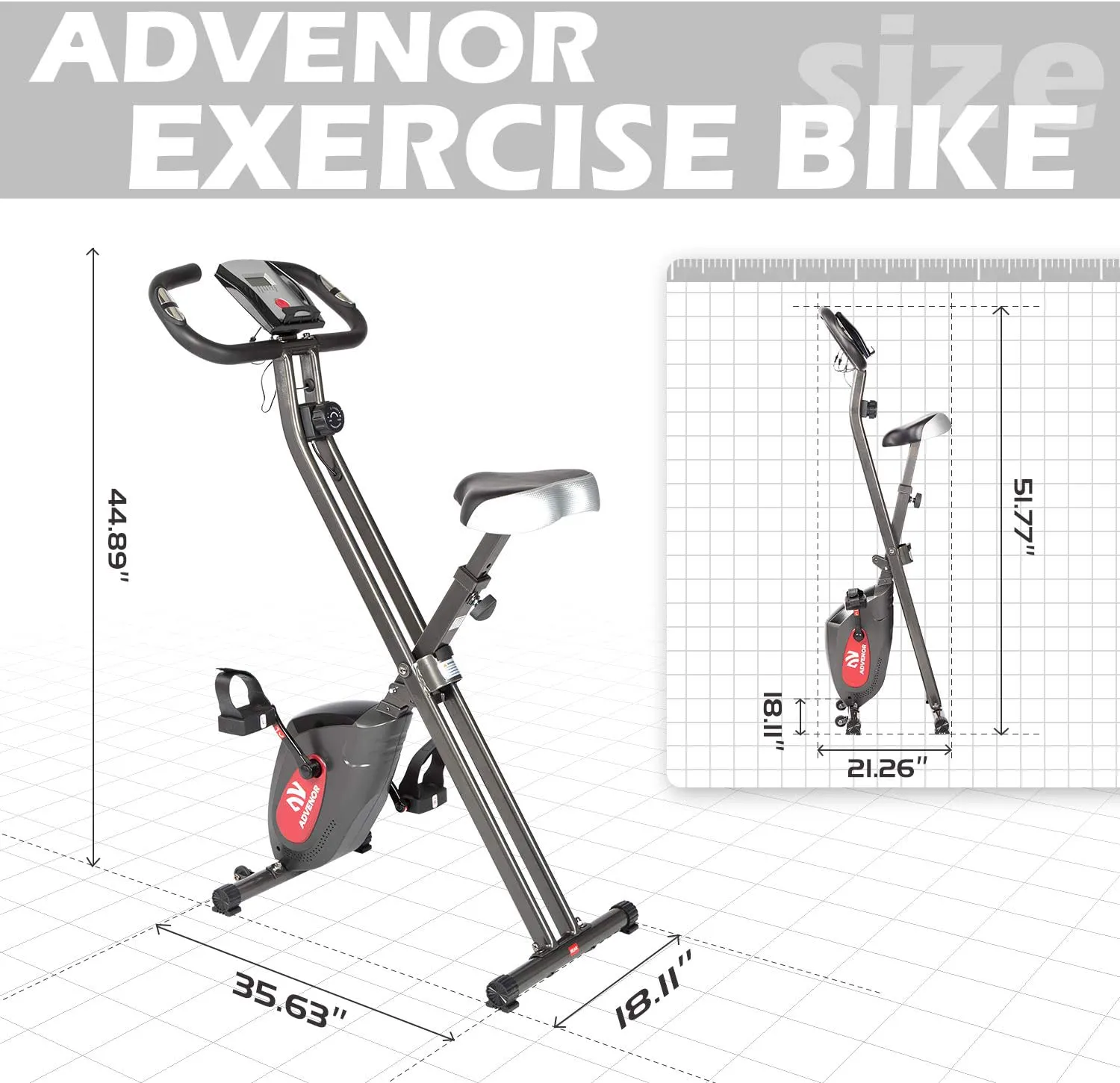 ADVENOR Exercise Bike Magnetic Bike Folding Fitness Bike Cycle Workout Home Gym With LCD Monitor Durable Upright Extra-Large Seat Cushion