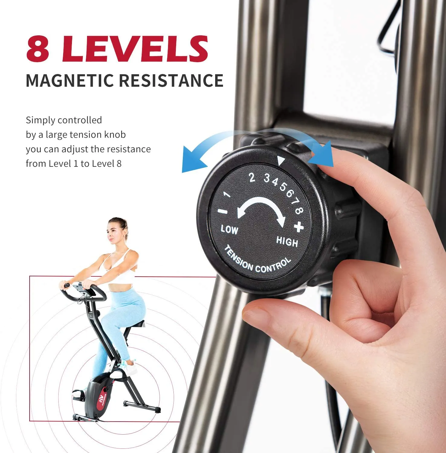 ADVENOR Exercise Bike Magnetic Bike Folding Fitness Bike Cycle Workout Home Gym With LCD Monitor Durable Upright Extra-Large Seat Cushion