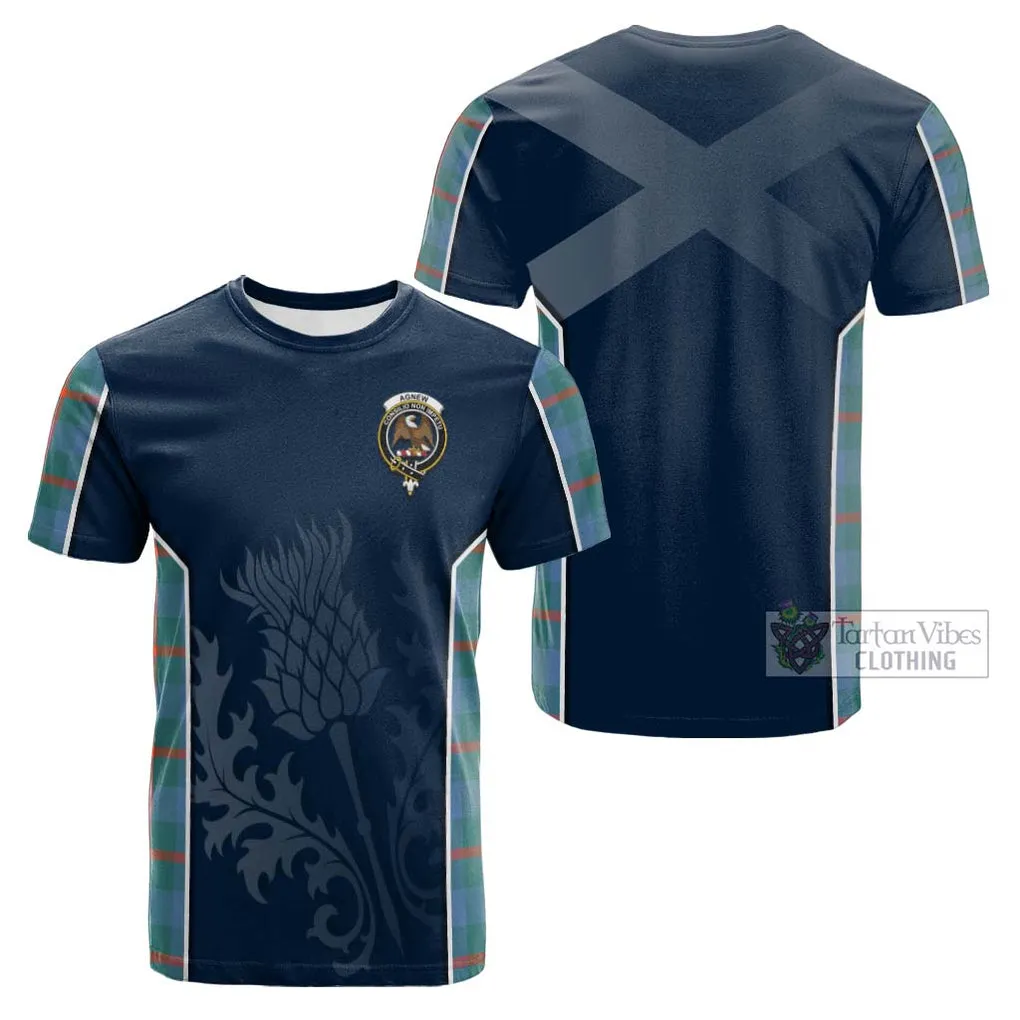 Agnew Ancient Tartan Cotton T-shirt with Family Crest and Scottish Thistle Vibes Sport Style