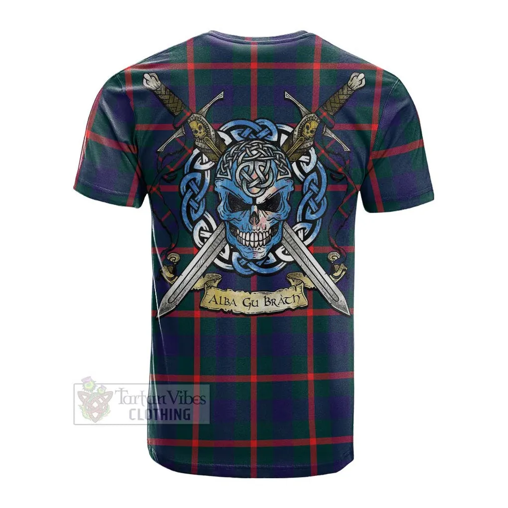 Agnew Tartan Cotton T-shirt with Family Crest Celtic Skull Style