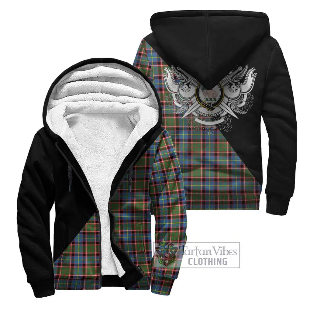 Aikenhead Tartan Sherpa Hoodie with Family Crest and Military Logo Style