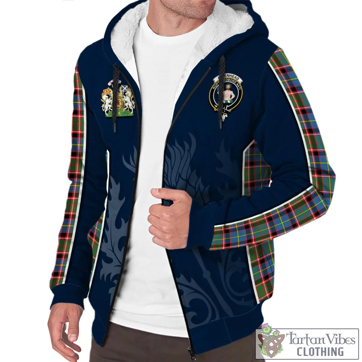 Aikenhead Tartan Sherpa Hoodie with Family Crest and Scottish Thistle Vibes Sport Style