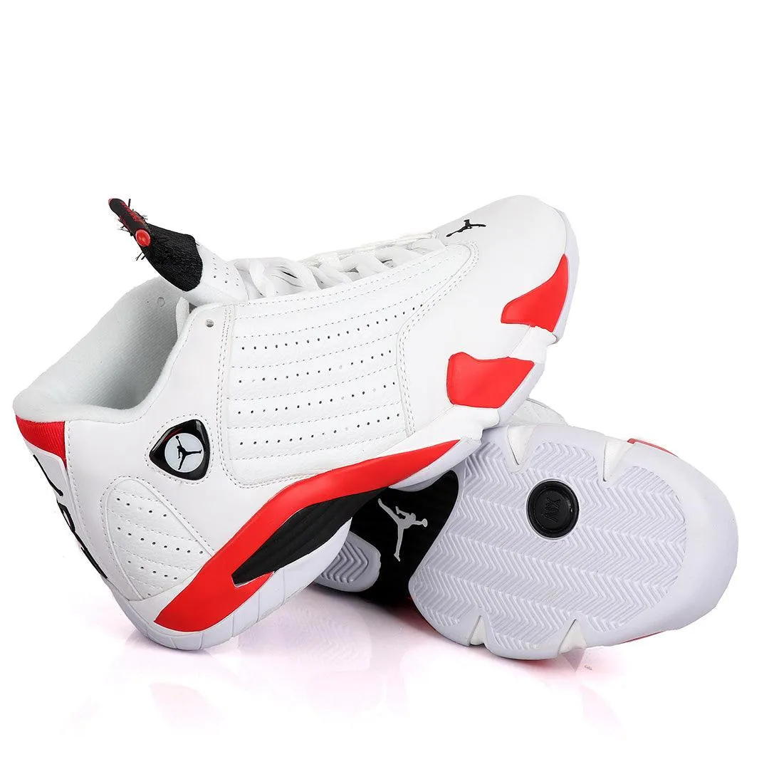 Air Jordan 14 Retro White With Classic Red And Black Design Sneakers