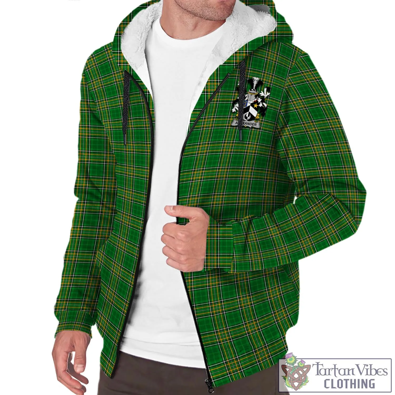 Alexander Irish Clan Tartan Sherpa Hoodie with Coat of Arms