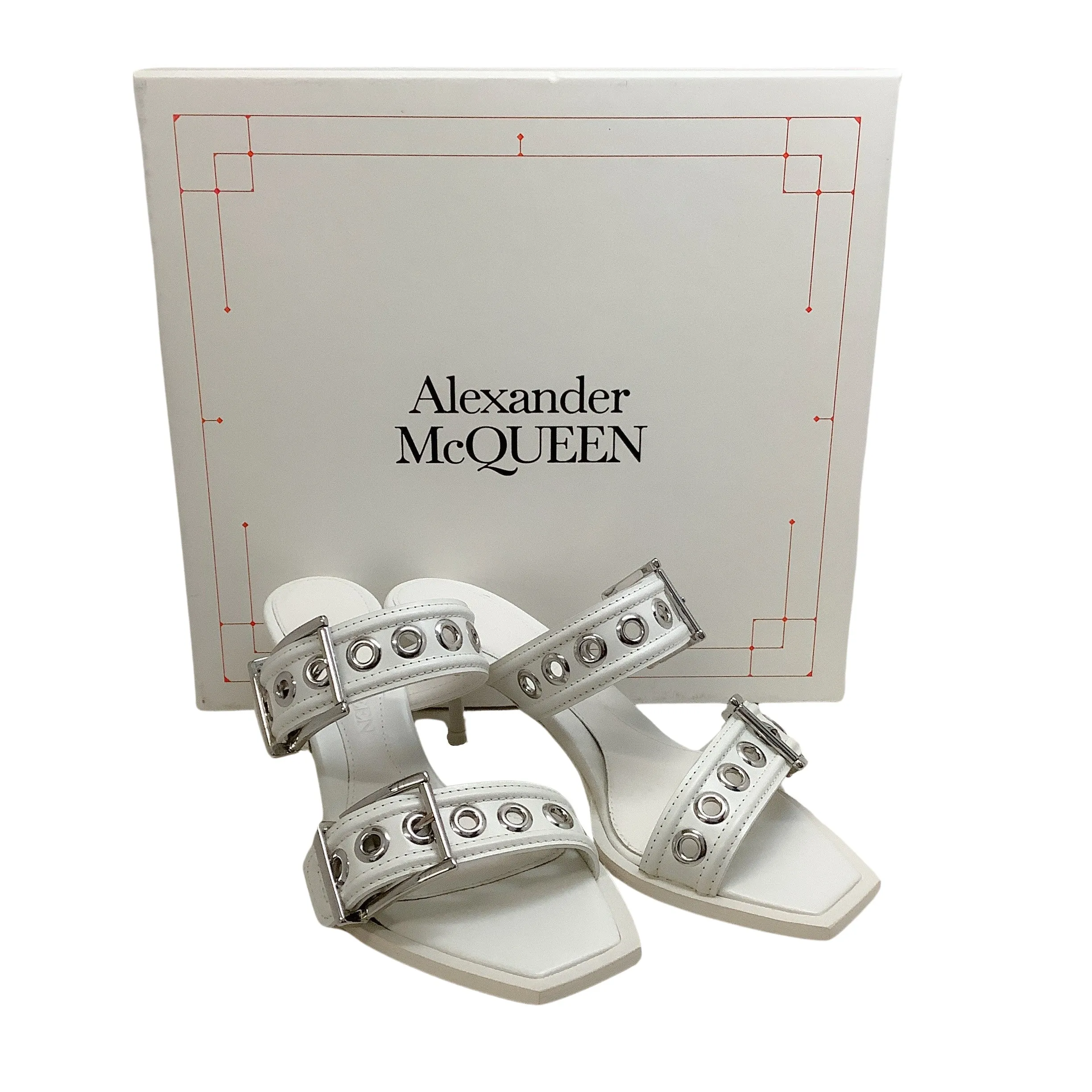 Alexander McQueen White Leather Buckle Strap Sandals