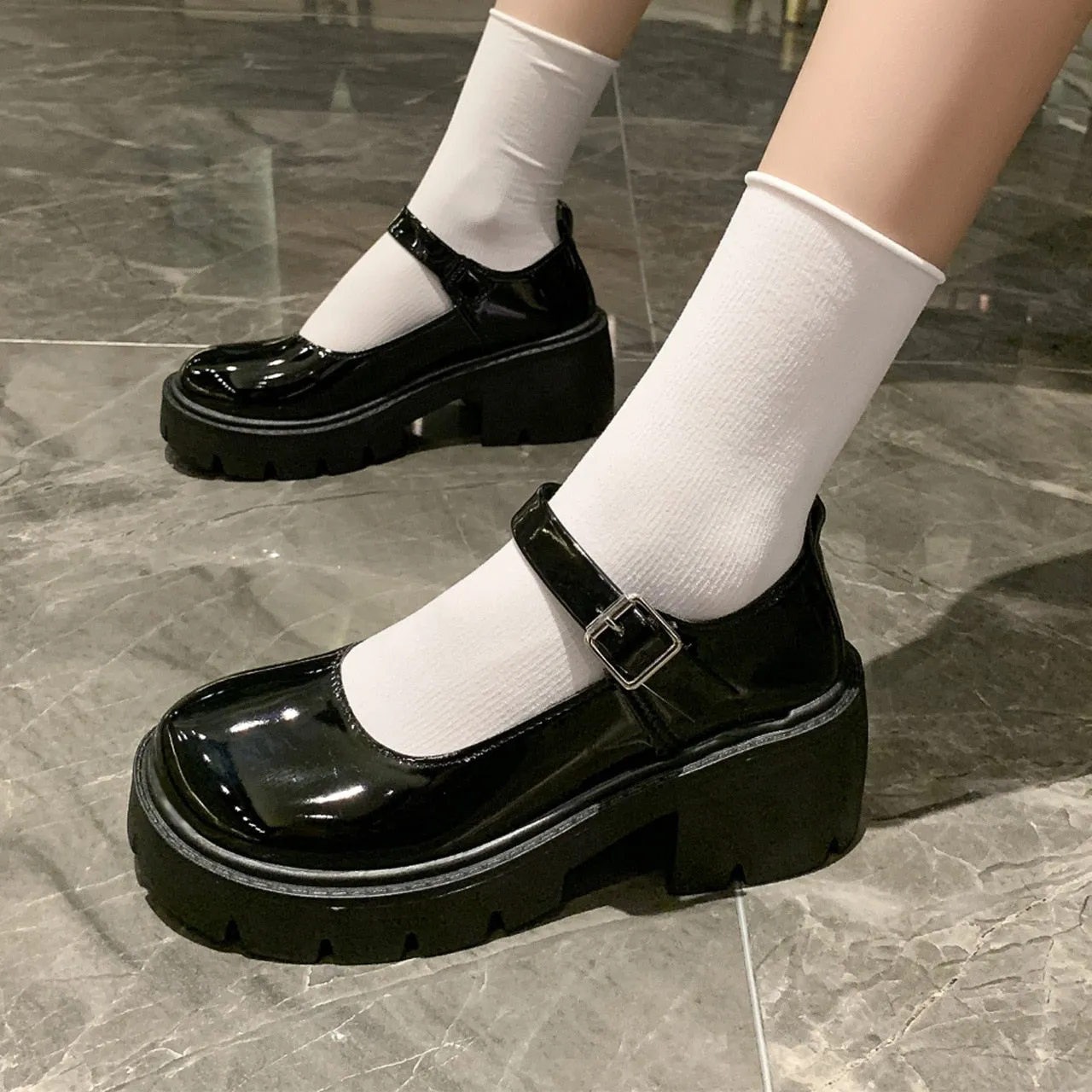 Amozae  Lolita Shoes Platform Shoes Japanese Girl High Heels Retro Mary Jane Small Leather Shoes  College Student Cosplay Costumes Shoes