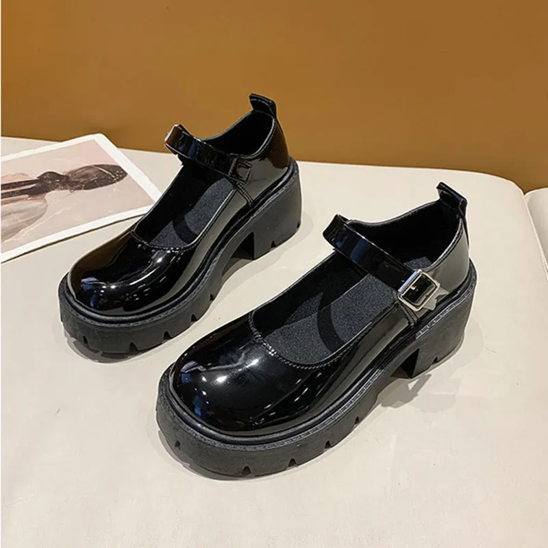 Amozae  Lolita Shoes Platform Shoes Japanese Girl High Heels Retro Mary Jane Small Leather Shoes  College Student Cosplay Costumes Shoes