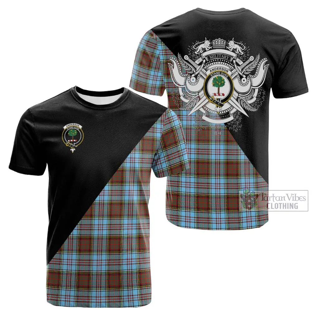 Anderson Ancient Tartan Cotton T-shirt with Family Crest and Military Logo Style