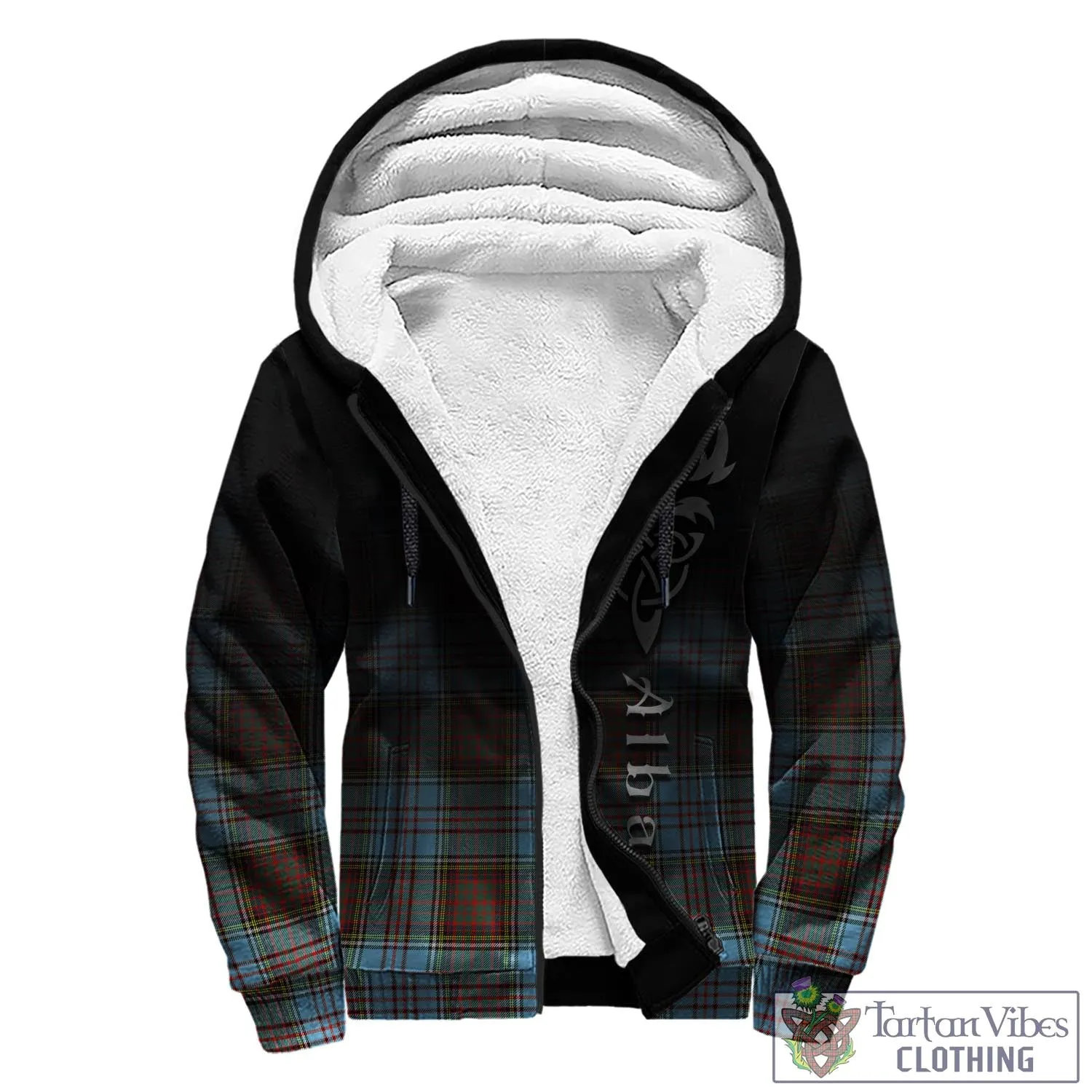 Anderson Ancient Tartan Sherpa Hoodie Featuring Alba Gu Brath Family Crest Celtic Inspired