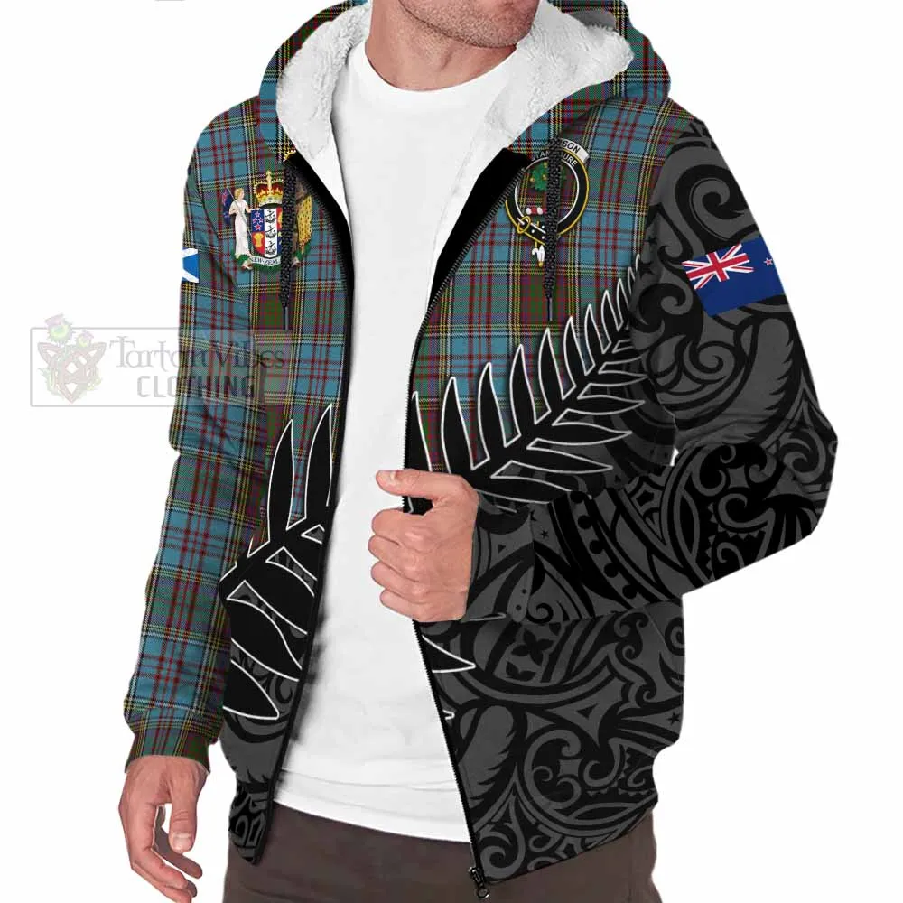 Anderson Crest Tartan Sherpa Hoodie with New Zealand Silver Fern Half Style