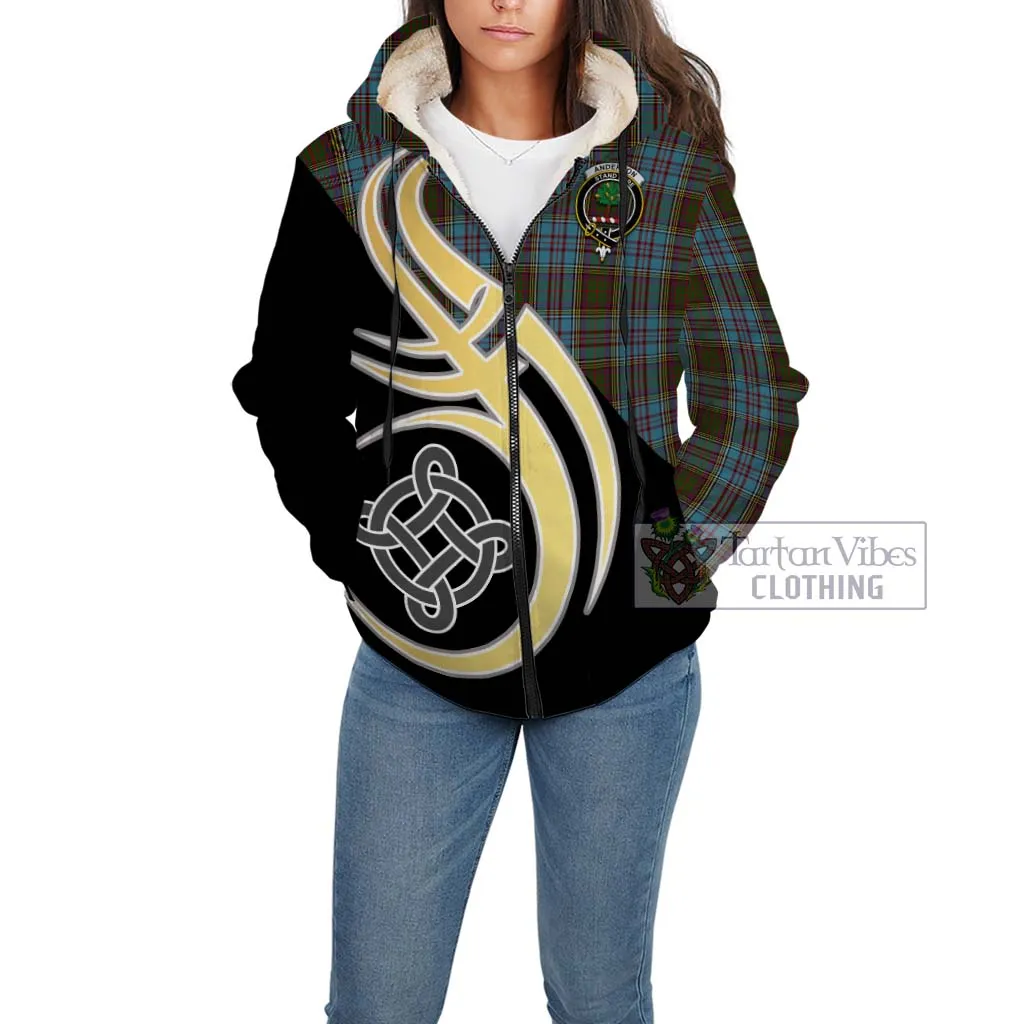 Anderson Tartan Sherpa Hoodie with Family Crest and Celtic Symbol Style