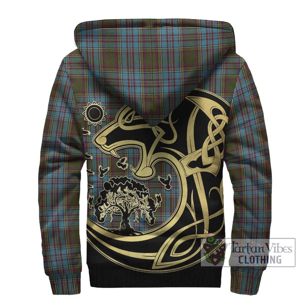 Anderson Tartan Sherpa Hoodie with Family Crest Celtic Wolf Style