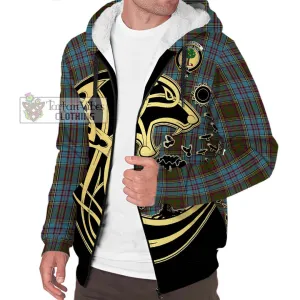 Anderson Tartan Sherpa Hoodie with Family Crest Celtic Wolf Style