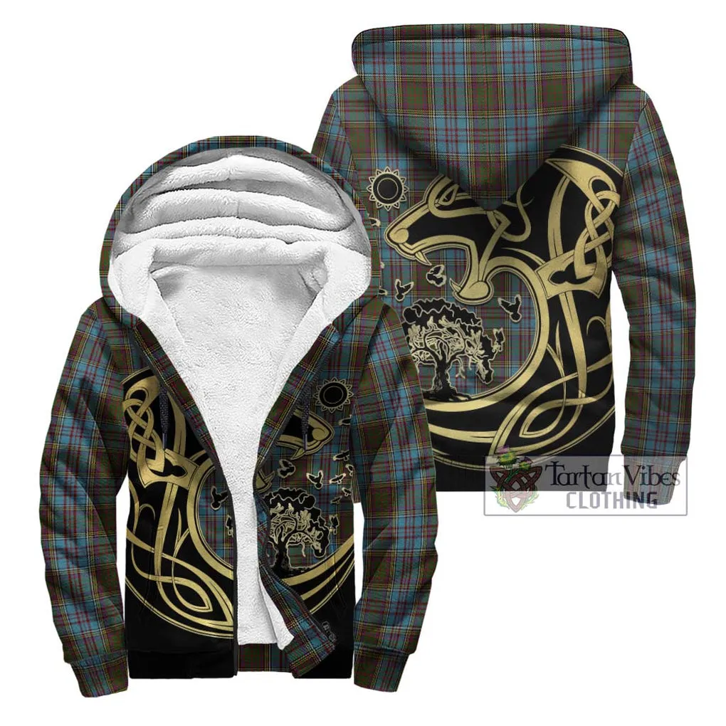 Anderson Tartan Sherpa Hoodie with Family Crest Celtic Wolf Style