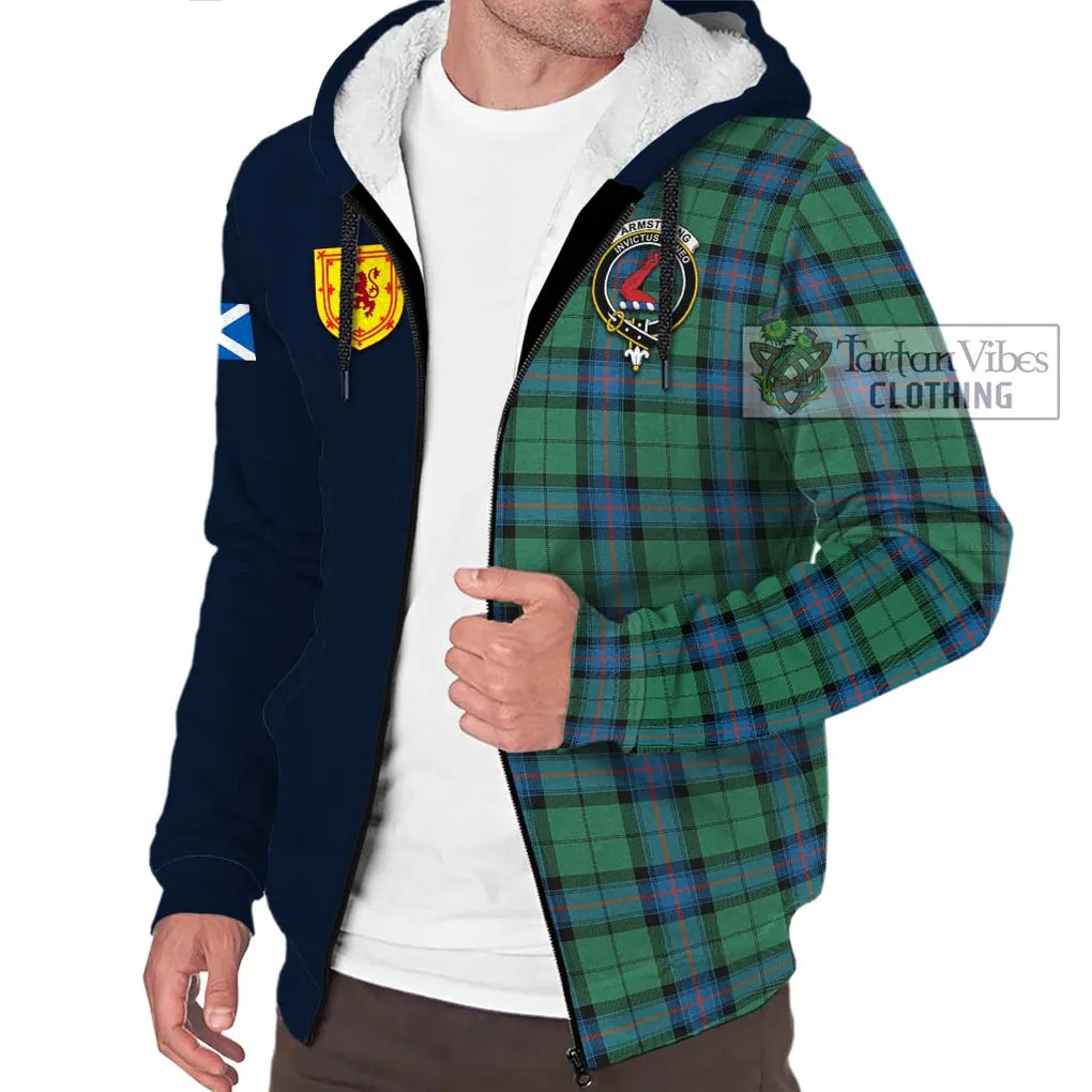 Armstrong Ancient Tartan Sherpa Hoodie Alba with Scottish Lion Royal Arm Half Style