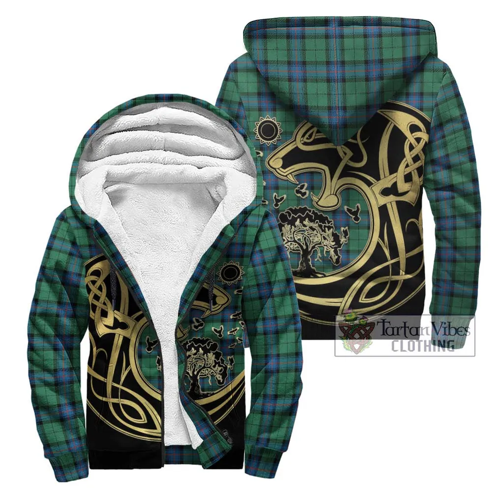 Armstrong Ancient Tartan Sherpa Hoodie with Family Crest Celtic Wolf Style