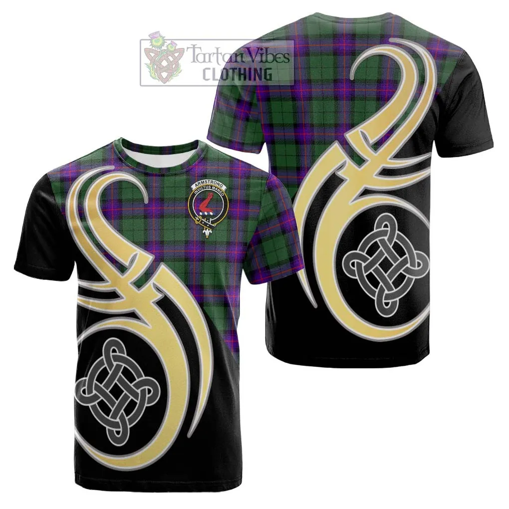 Armstrong Modern Tartan Cotton T-shirt with Family Crest and Celtic Symbol Style