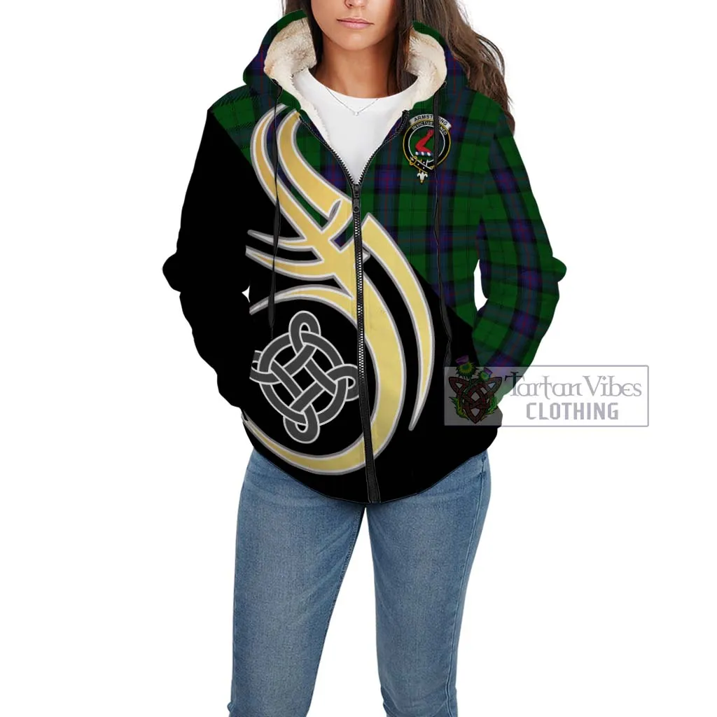 Armstrong Tartan Sherpa Hoodie with Family Crest and Celtic Symbol Style