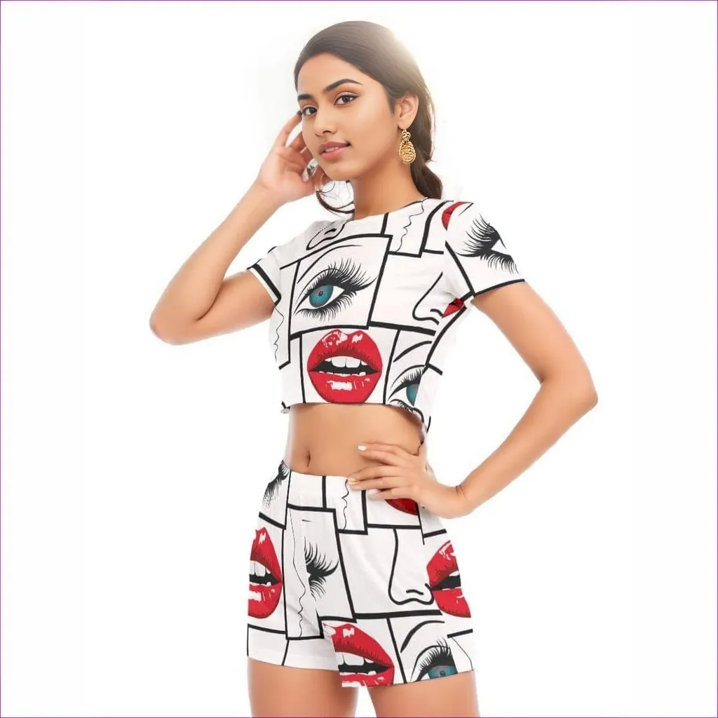 Attributes Womens Short Sleeve Cropped Top Short Set