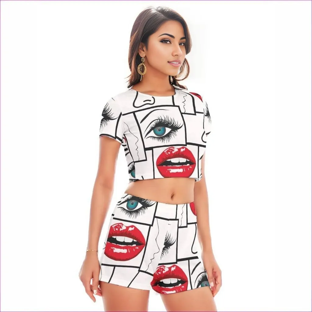 Attributes Womens Short Sleeve Cropped Top Short Set