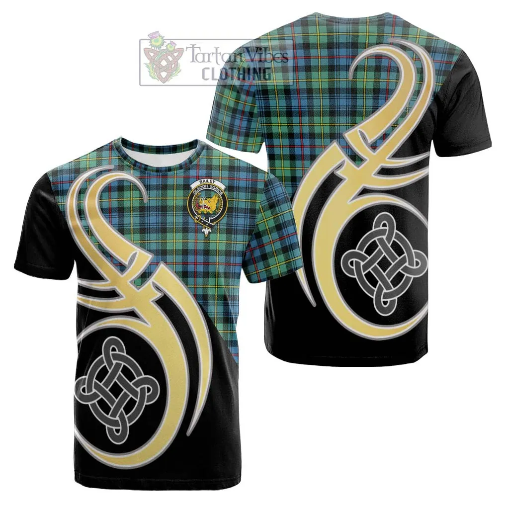 Bailey Ancient Tartan Cotton T-shirt with Family Crest and Celtic Symbol Style