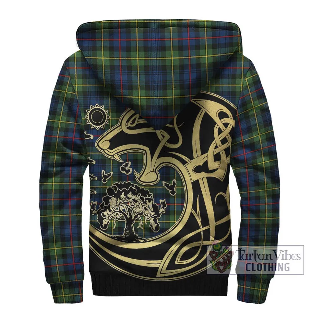 Bailey Modern Tartan Sherpa Hoodie with Family Crest Celtic Wolf Style