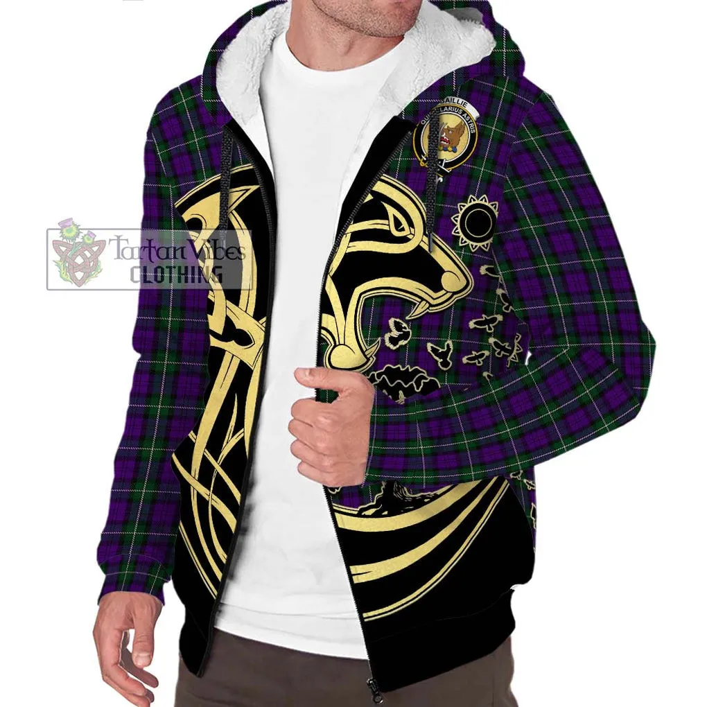 Baillie Highland Society Tartan Sherpa Hoodie with Family Crest Celtic Wolf Style