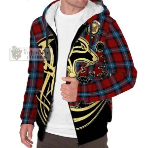 Baillie of Polkemmet Red Tartan Sherpa Hoodie with Family Crest Celtic Wolf Style