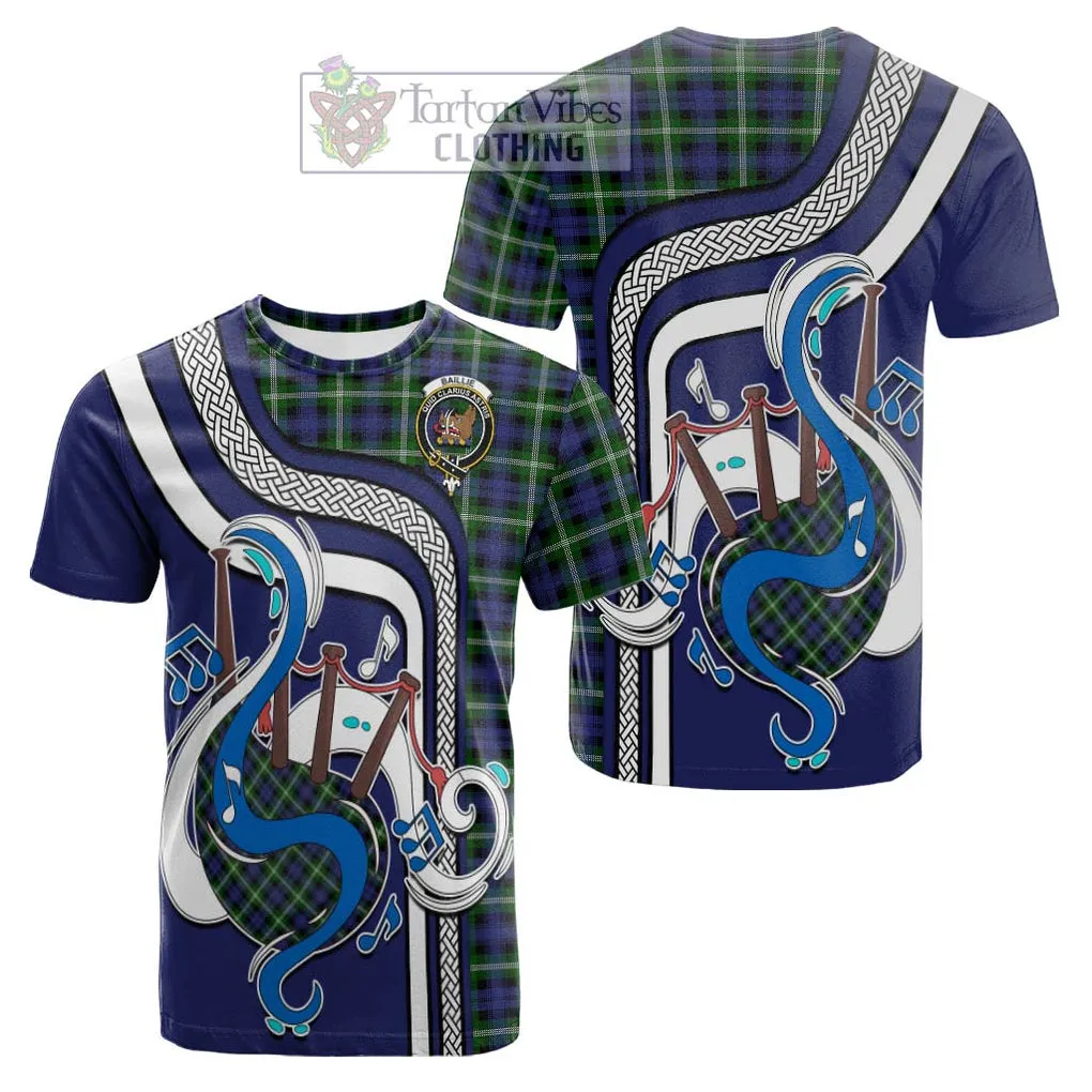 Baillie of Polkemmet Tartan Cotton T-shirt with Epic Bagpipe Style