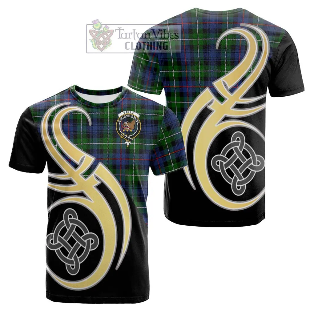 Baillie Tartan Cotton T-shirt with Family Crest and Celtic Symbol Style