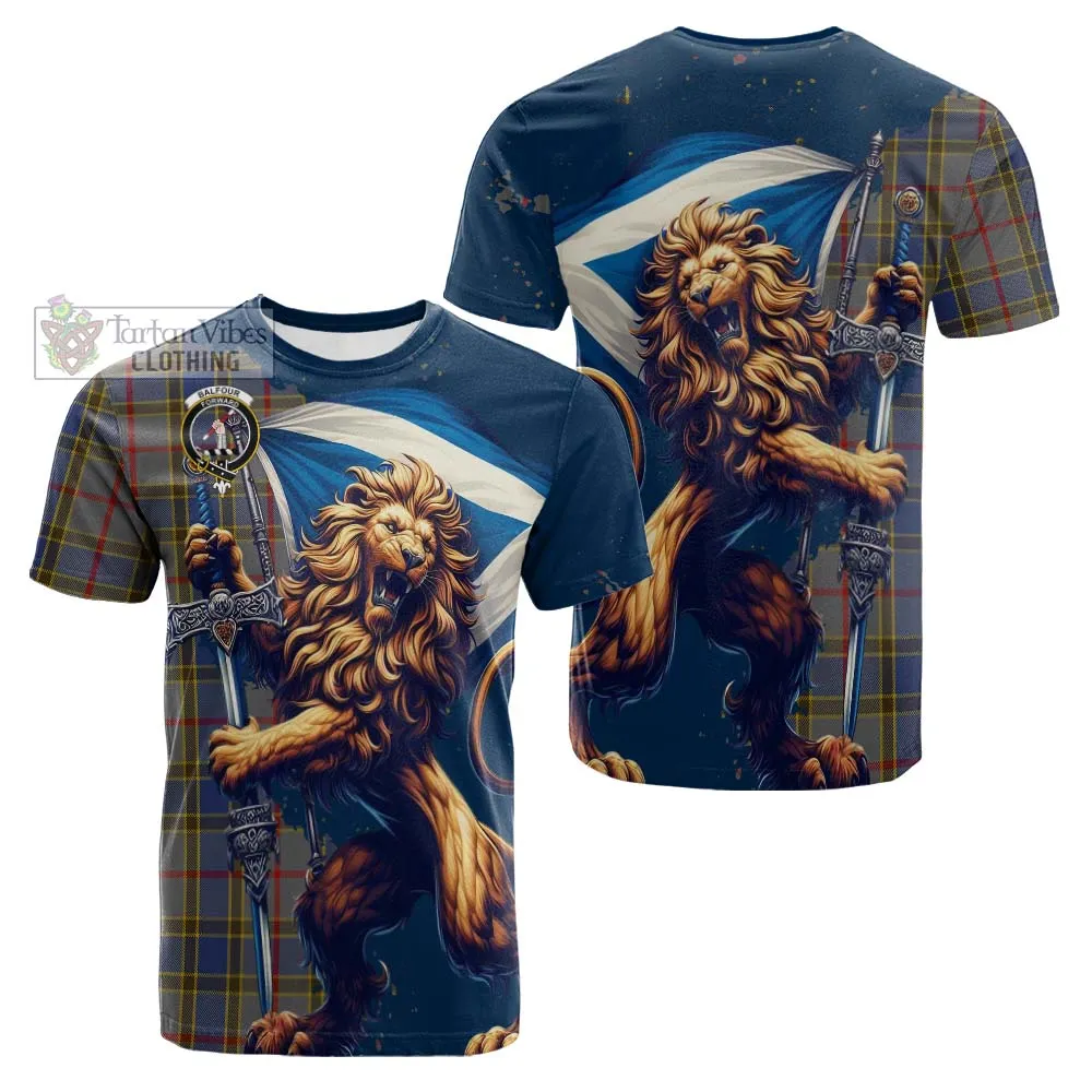 Balfour Tartan Family Crest Cotton T-shirt with Scottish Majestic Lion