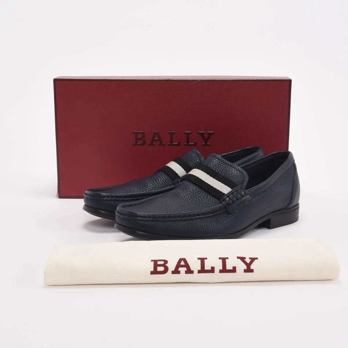 Bally Navy Grained Calfskin Tesly Loafers 8