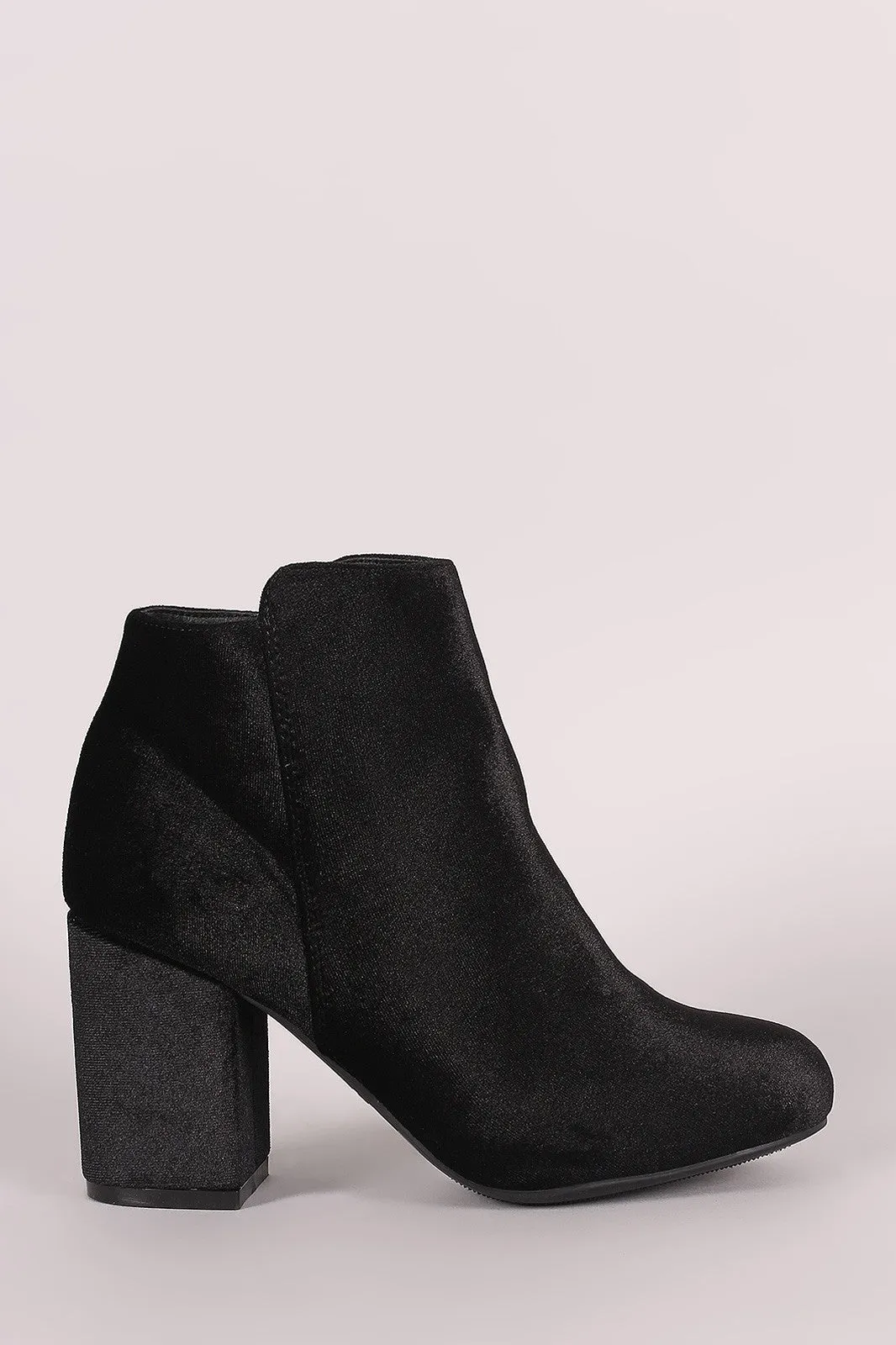 Bamboo Crushed Velvet Chunky Heeled Ankle Boots