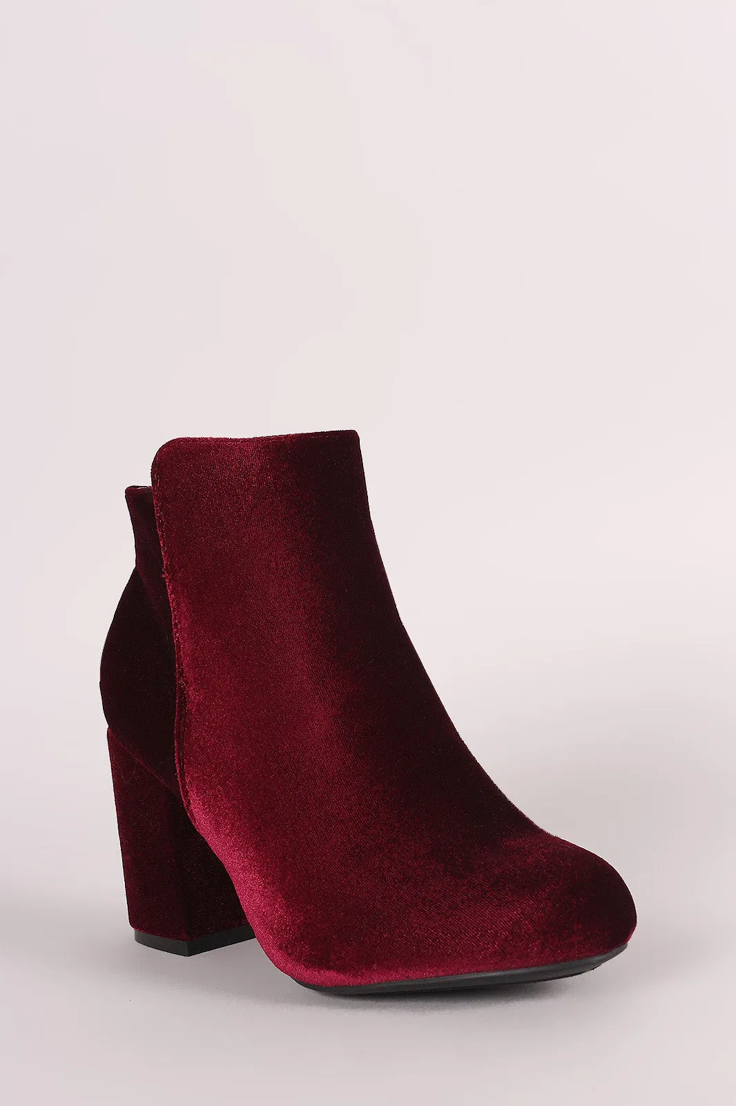 Bamboo Crushed Velvet Chunky Heeled Ankle Boots