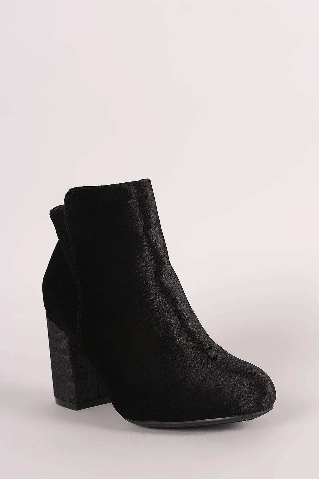 Bamboo Crushed Velvet Chunky Heeled Ankle Boots