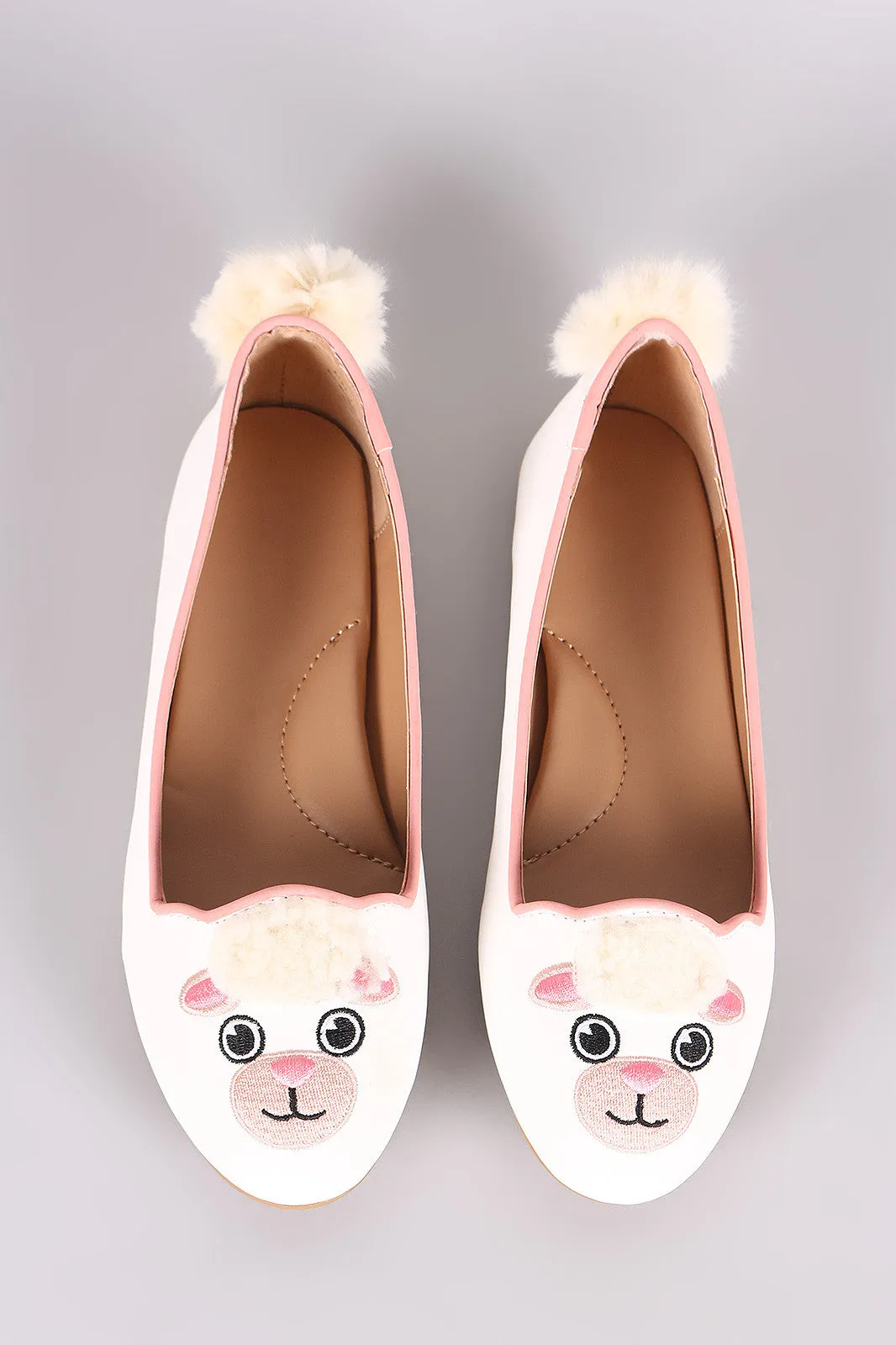 Bamboo Embroidered Animal Face Round Toe Loafer Flat