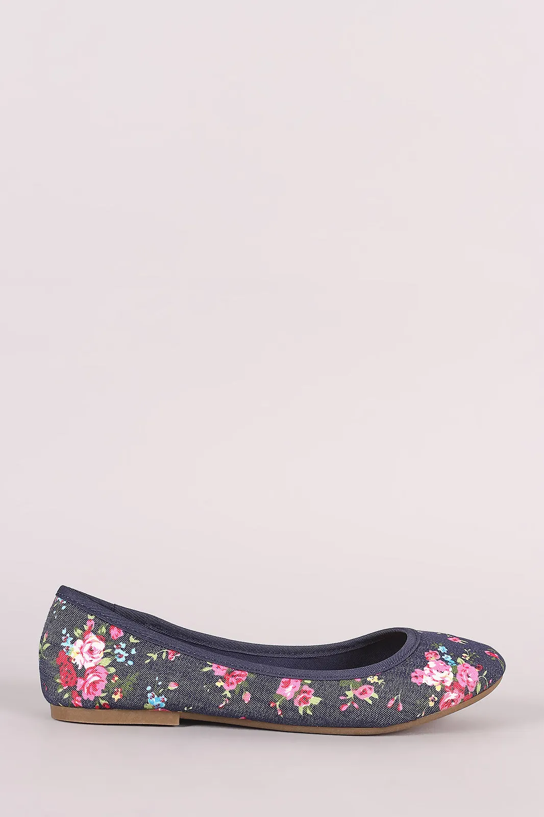 Bamboo Floral Print Denim Ballet Flat