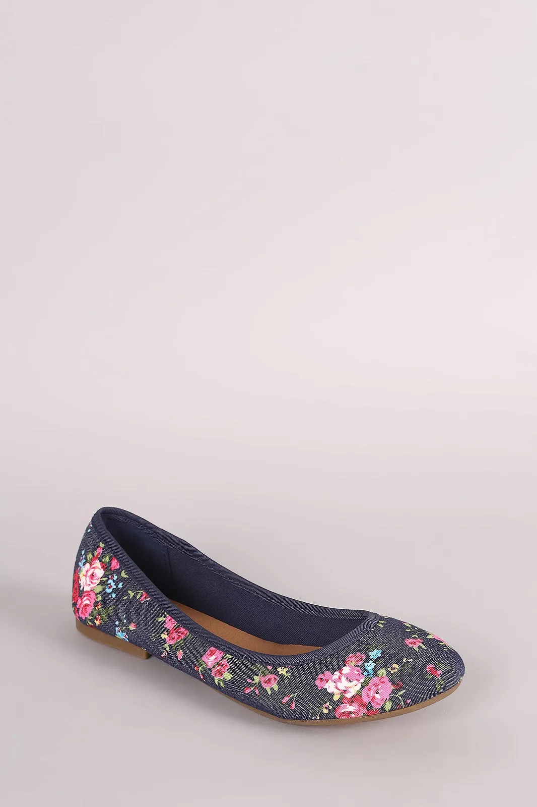 Bamboo Floral Print Denim Ballet Flat