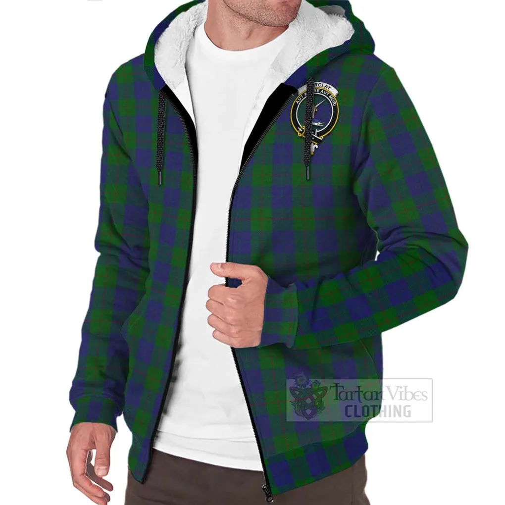 Barclay Tartan Sherpa Hoodie with Family Crest and Bearded Skull Holding Bottles of Whiskey