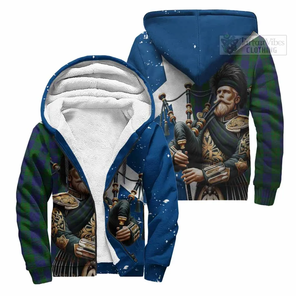 Barclay Tartan Sherpa Hoodie with Family Crest Scottish Bagpiper Vibes